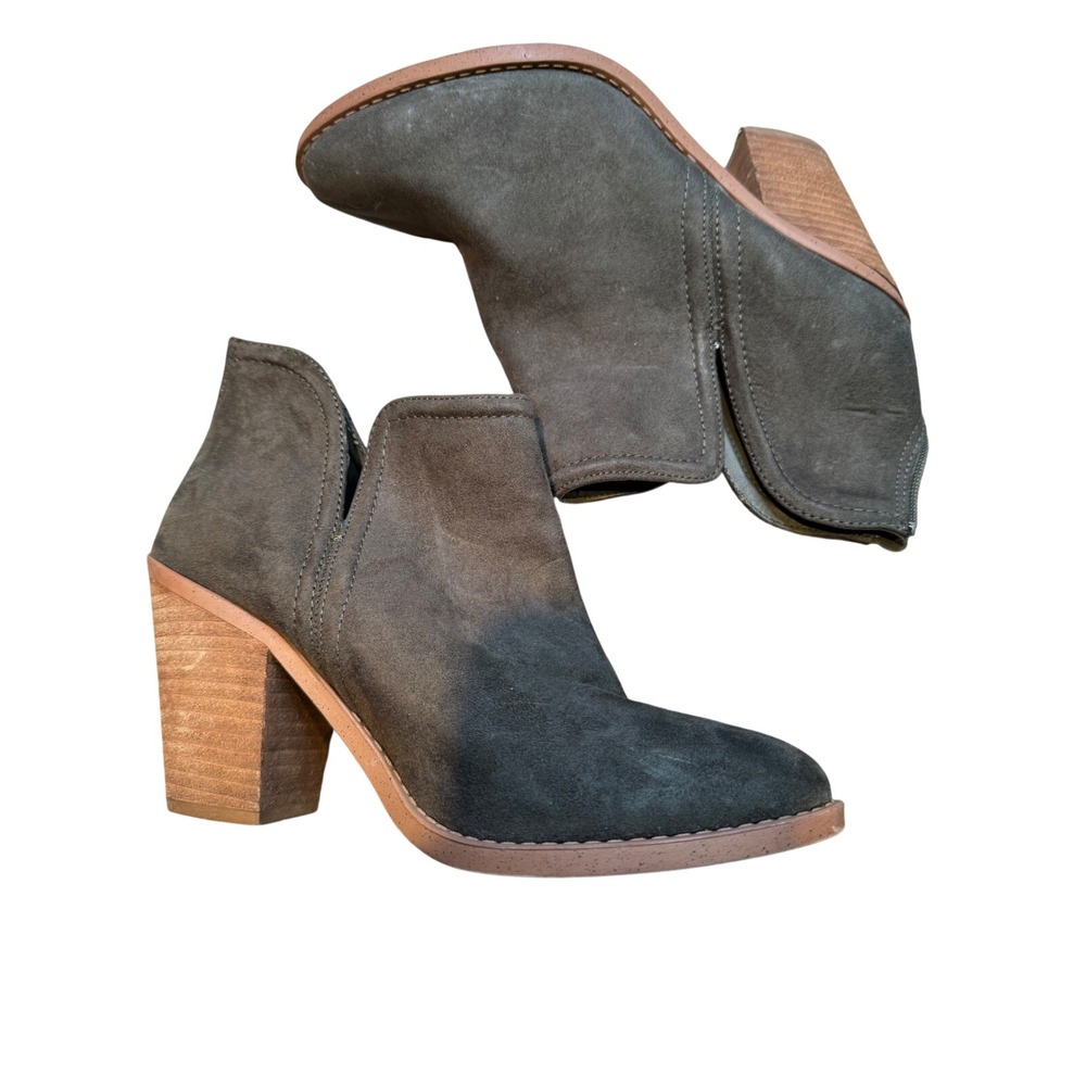 Joie Green Suede Block Heel Ankle Booties Side Zip Cutout Women bootie size 8